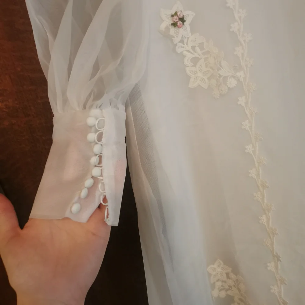 Vintage 60s Wedding Dress Long Veil Train Ruffles Floral Lace Barbie Pink 1960 - Picture 10 of 16